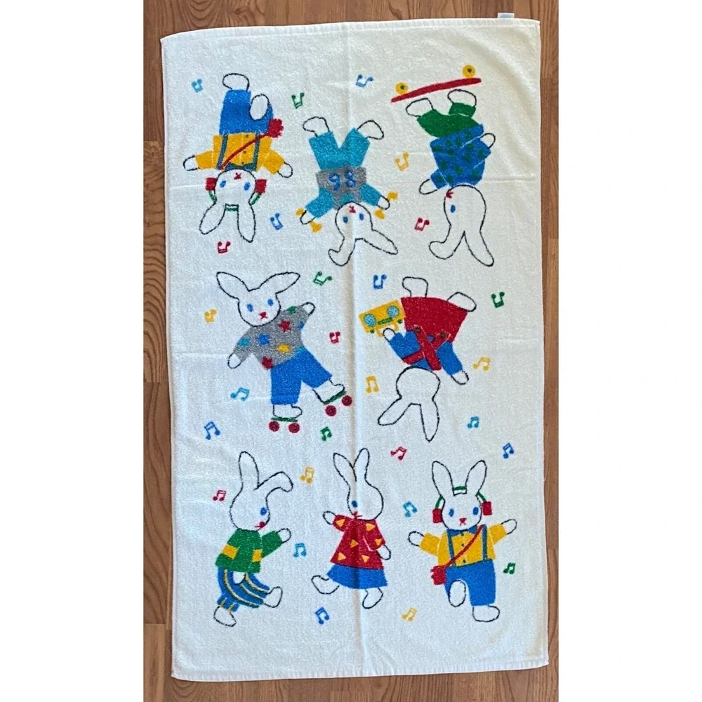 Springmaid Towel Rabbit Pattern Musical Fun Cotton Retro Colorful Decorative USA